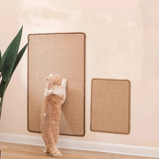 Two wall mounted sisal mats with cat