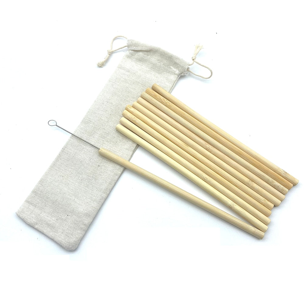 set of straws w/ brush and white pouch