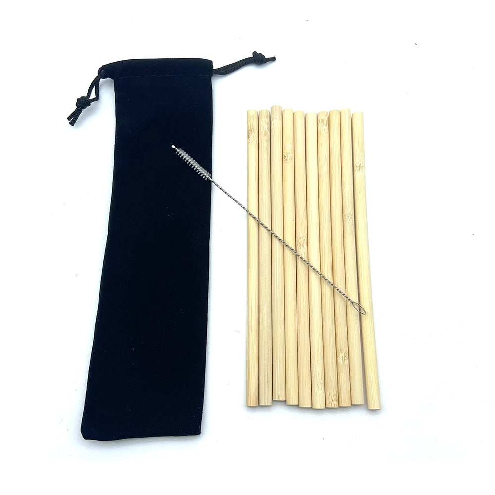 set of straws w/ brush and black pouch