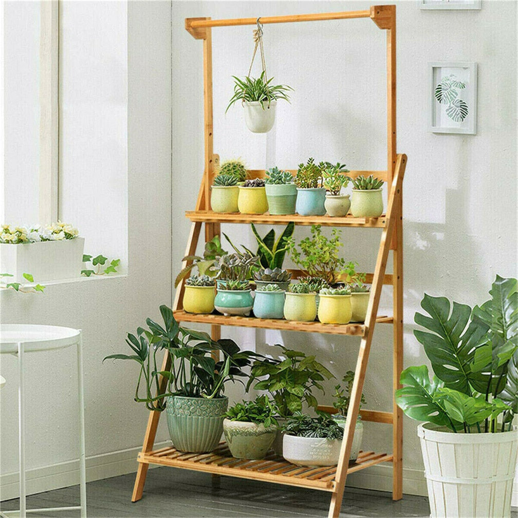 bamboo stand with plants in home