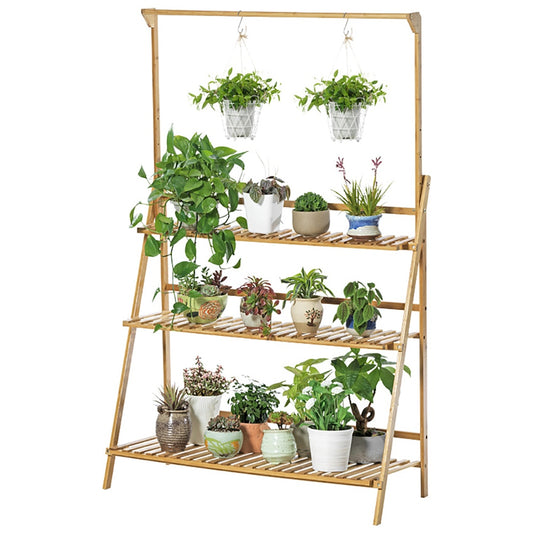 bamboo stand with plants on white backgrounf