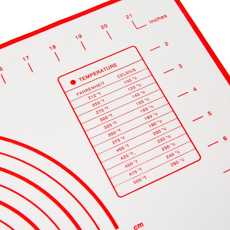 temperature scale on red baking mat